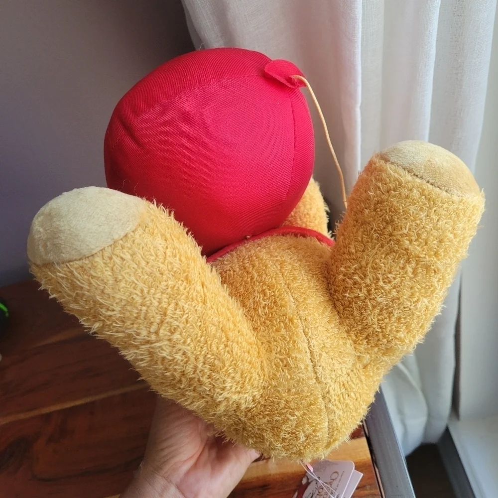 Adorable! Disney Winnie-The-Pooh Bear Plush Toy Holding a Red Ball 10.5